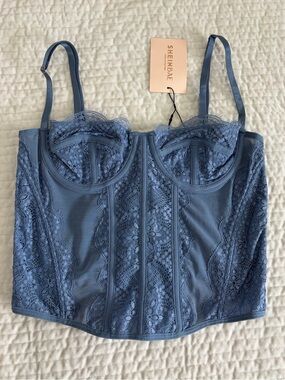 Dusty Blue Lace Mesh Corset